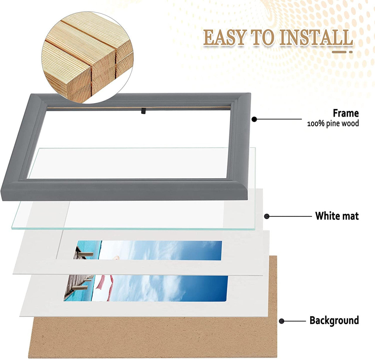 24goodz Set of 10 Photo Frames - Durable Solid Wood - Versatile Hanging Options - Glass - For Home Decor - Grey