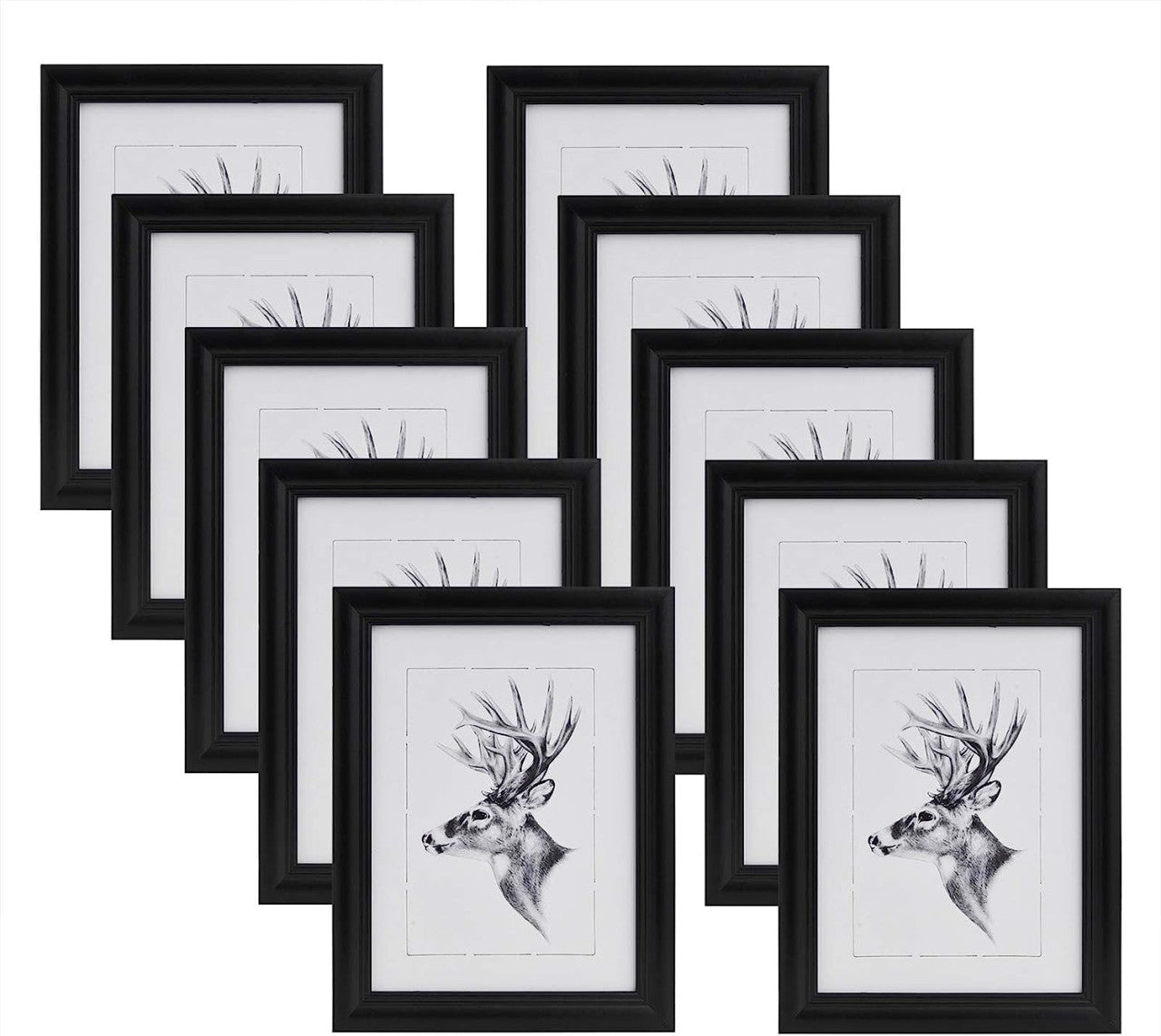 24goodz Set of 10 Wooden Photo Frames - Versatile Display Options - Solid Wood + Glass - For Everyone - Black - sz