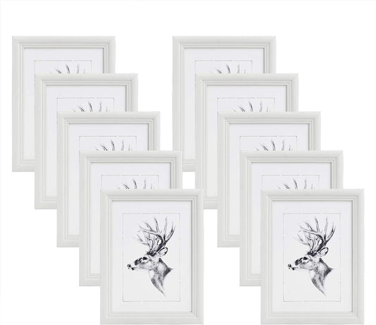24goodz Set of 10 Photo Frames - Durable Solid Wood - Versatile Hanging Options - Glass - For Home Decor - White - ws