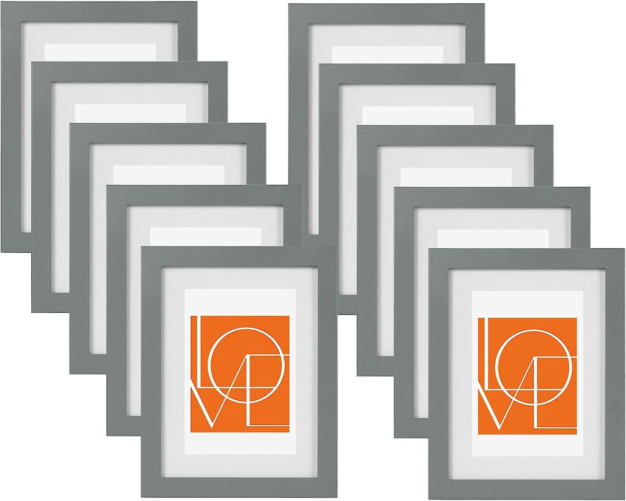 24goodz Set of 10 Photo Frames - Versatile Sizes for Every Memory - Durable MDF - For Everyone - Grey