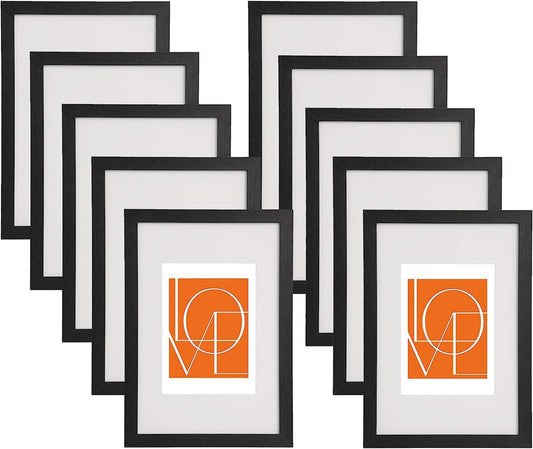 24goodz Set of 10 Photo Frames - Versatile Sizes for Every Memory - Durable MDF - For Home Decor - Black - sz