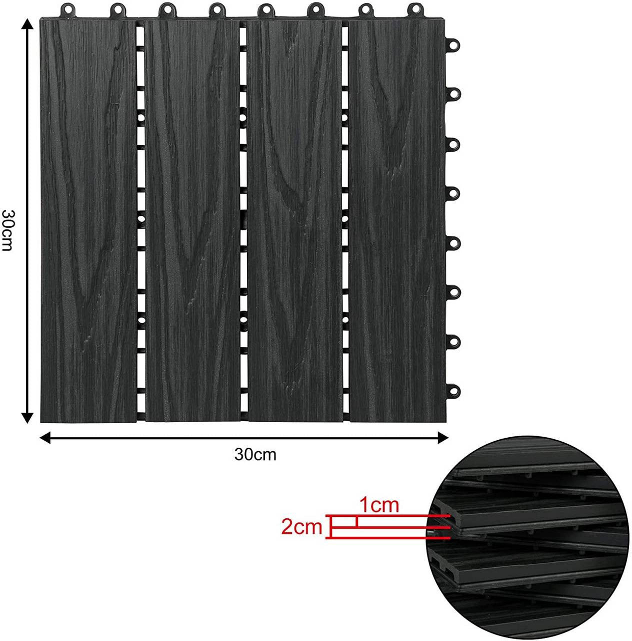 24goodz Set of 11 WPC Balcony Tiles - UV-Resistant and Moisture-Repellent - WPC - For Outdoor and Indoor Use - Anthracite