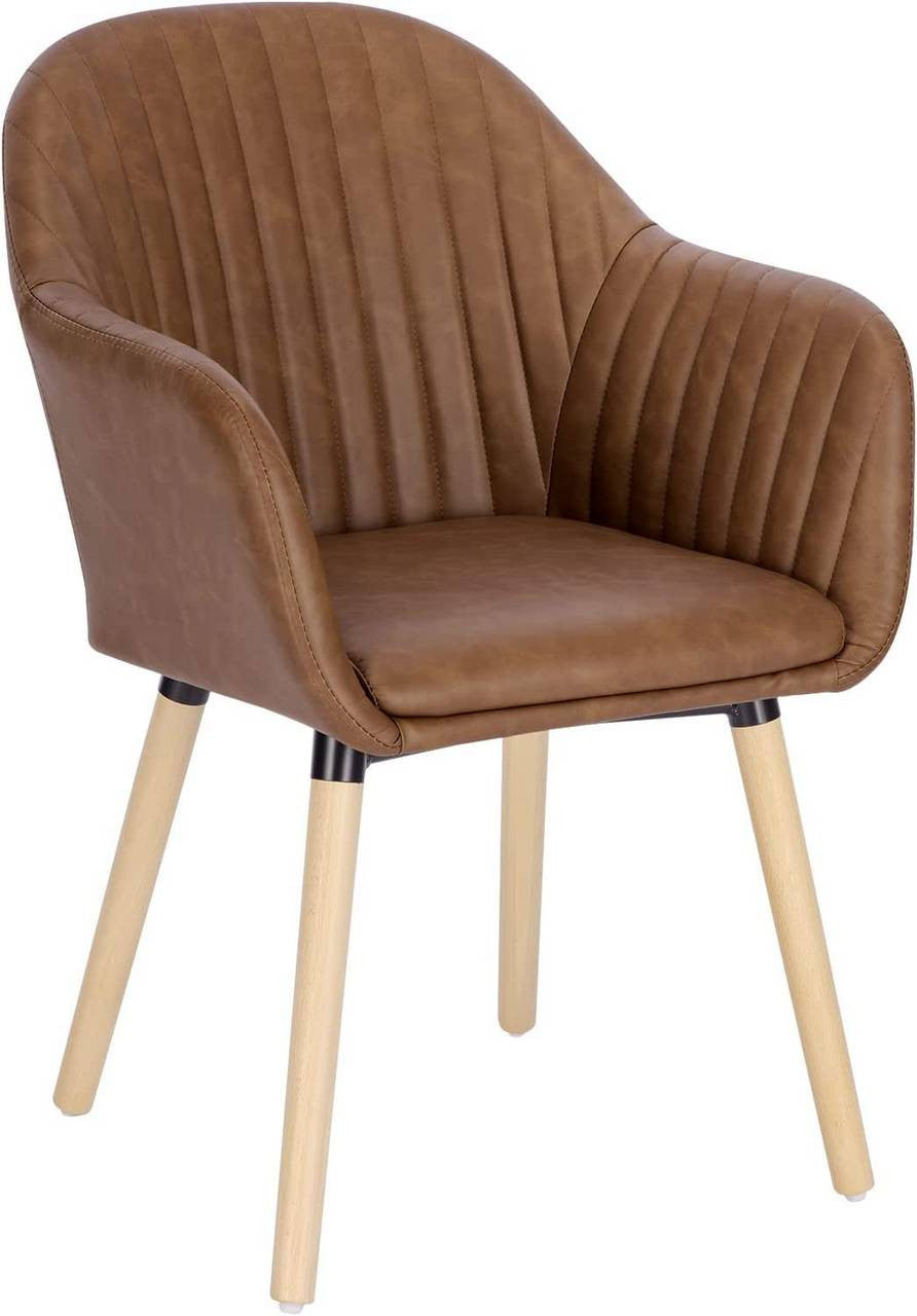 24goodz Upholstered Dining Chair with Armrests - Ergonomic Comfort - Durable Vintage Faux Leather - For Home & Office - Brown
