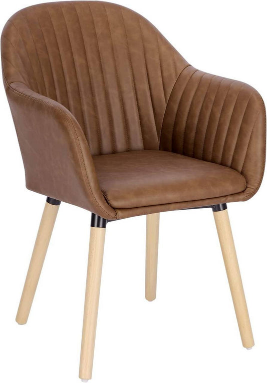 24goodz Upholstered Dining Chair with Armrests - Ergonomic Comfort - Durable Vintage Faux Leather - For Home & Office - Brown