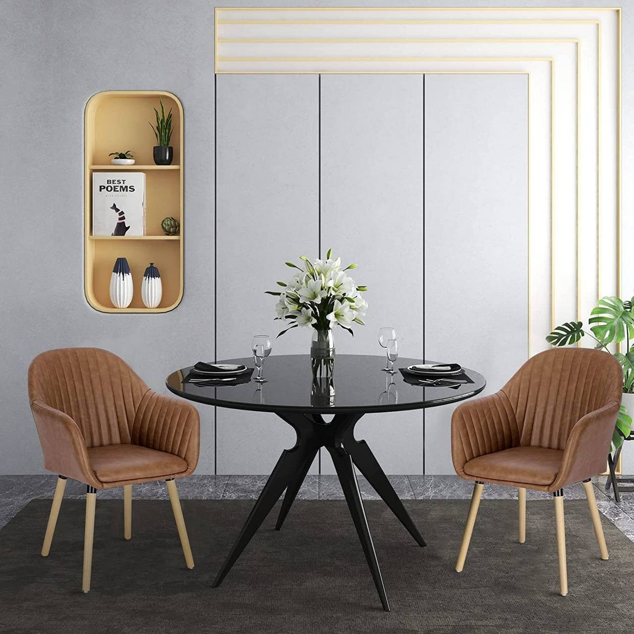 24goodz Upholstered Dining Chairs - Ergonomic Support - Durable and Stylish - Faux Leather - For Home Use - Brown