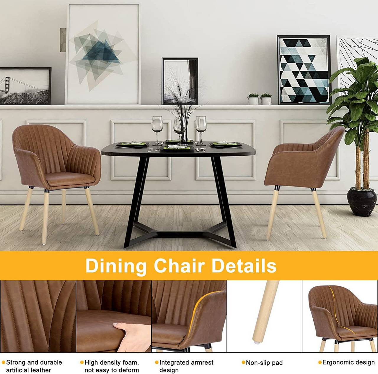 24goodz Upholstered Dining Chairs - Ergonomic Support - Durable Design - Faux Leather - For Every Room - Brown