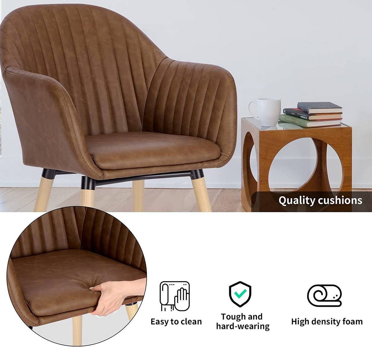 24goodz Upholstered Dining Chairs - Ergonomic Support - Durable and Stylish - Faux Leather - For Home Use - Brown