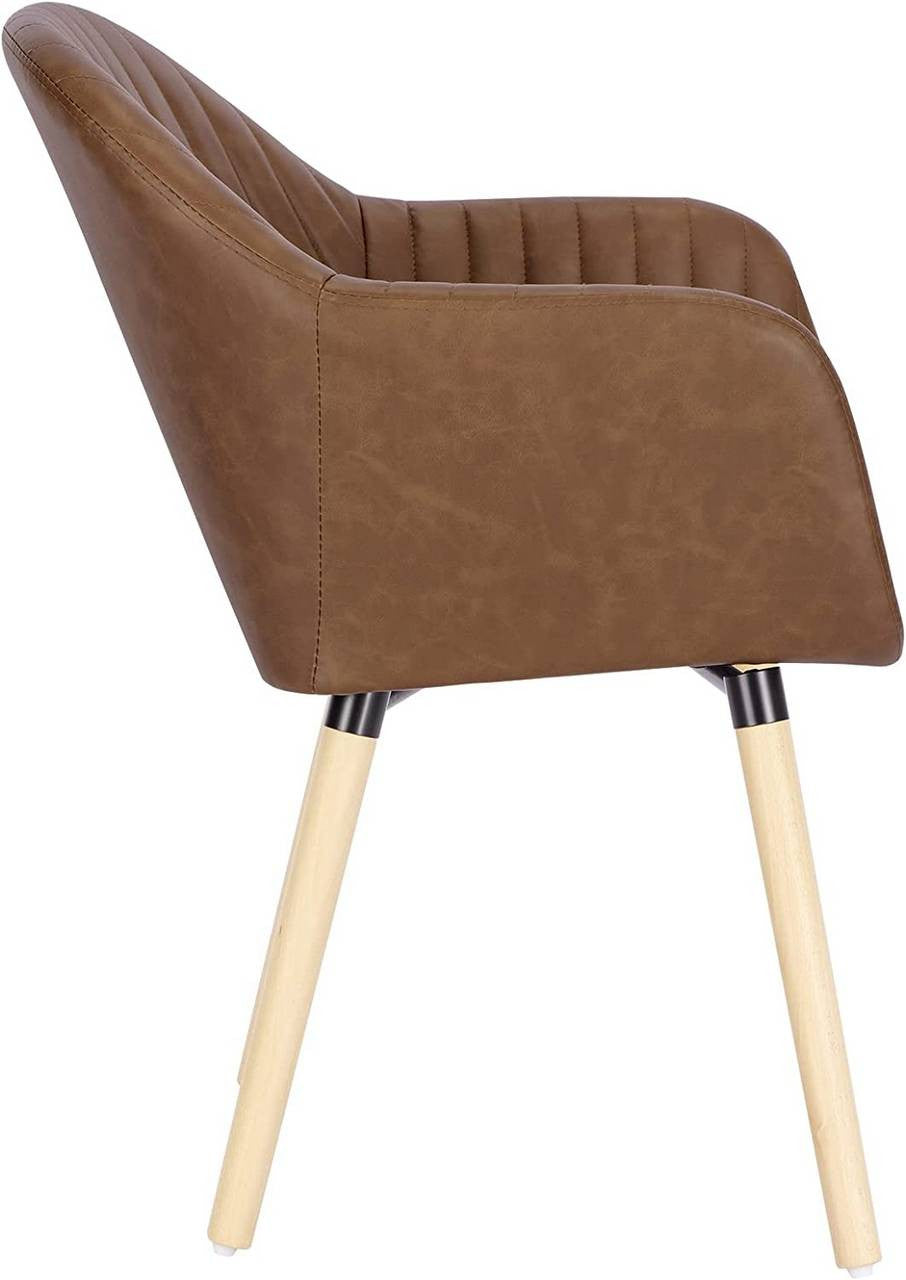 24goodz Upholstered Dining Chair with Armrests - Ergonomic Comfort - Durable Vintage Faux Leather - For Home & Office - Brown