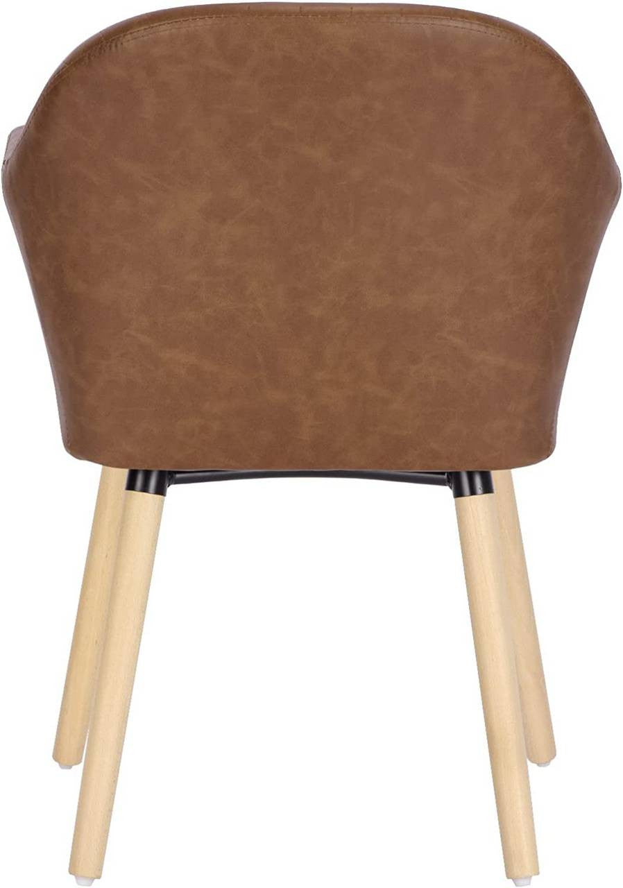 24goodz Upholstered Dining Chair with Armrests - Ergonomic Comfort - Durable Vintage Faux Leather - For Home & Office - Brown