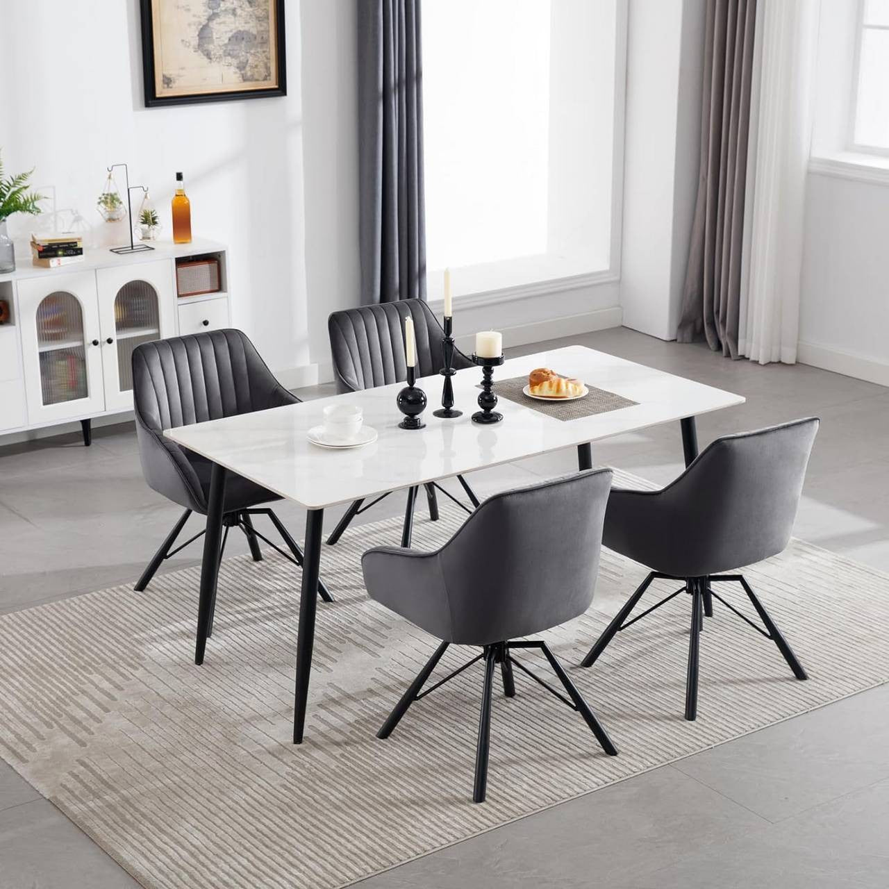 24goodz Swivel Dining Chairs Set of 2 - 360-Degree Rotatable - Soft Velvet Upholstery - Dark Grey
