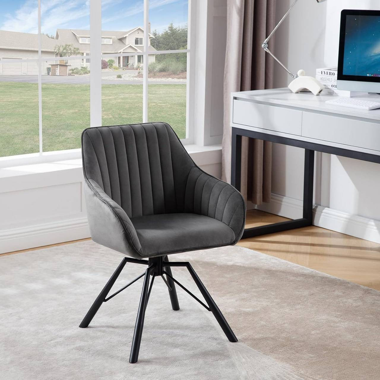 24goodz Swivel Dining Chairs - 360-Degree Rotation - Soft Velvet Upholstery - For Living Rooms and Dining Areas - Dark Grey