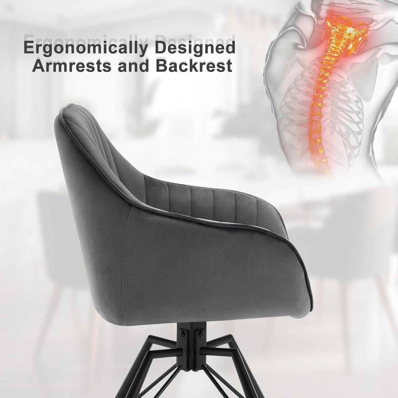 24goodz Swivel Dining Chairs Set of 6 - Comfortable & Stylish - Velvet & Metal - For Dining Rooms and Living Spaces - Dark Grey