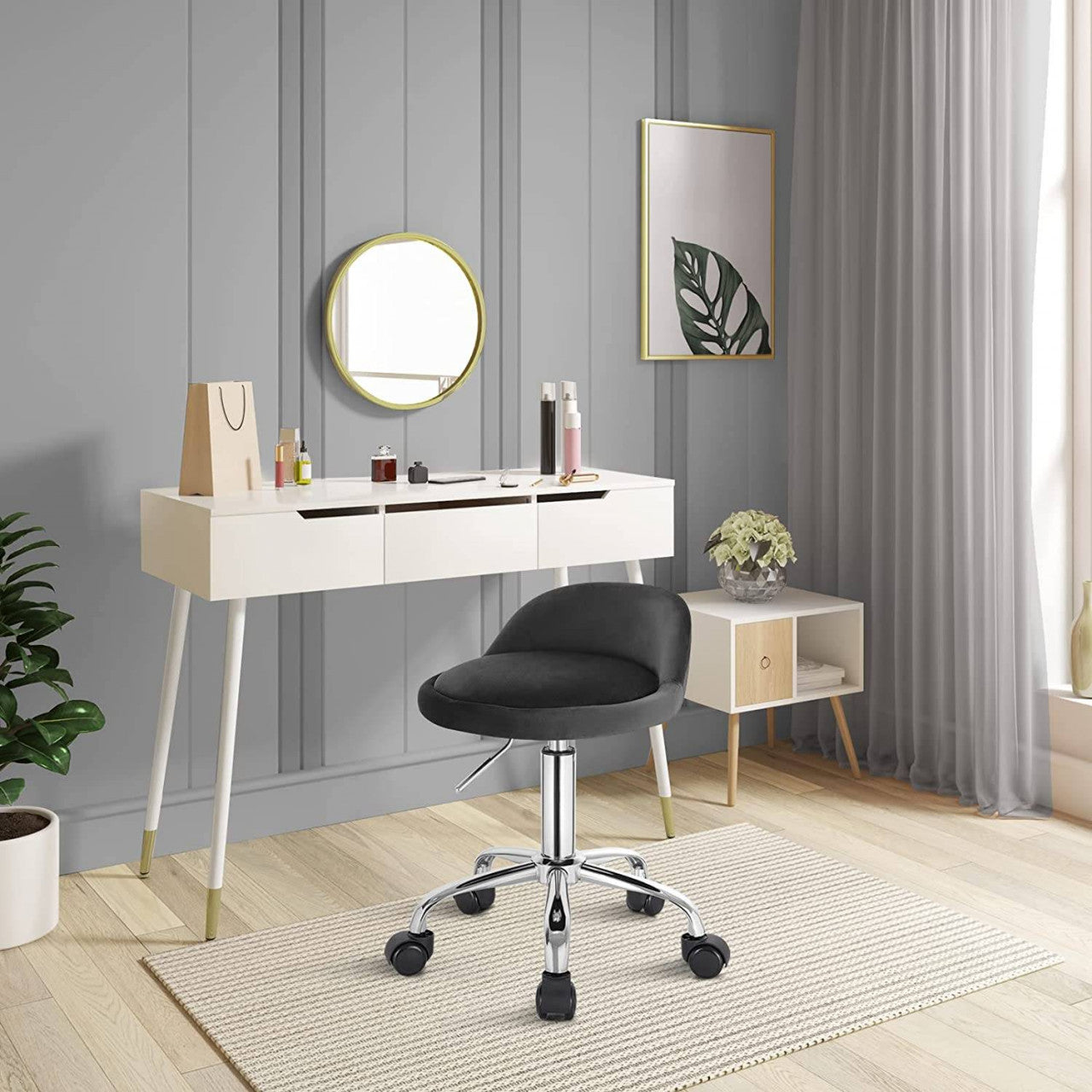 24goodz Adjustable Swivel Stool - Versatile Use - Comfortable Velvet Upholstery - For Home Office and Salons - Dark Grey - dgr