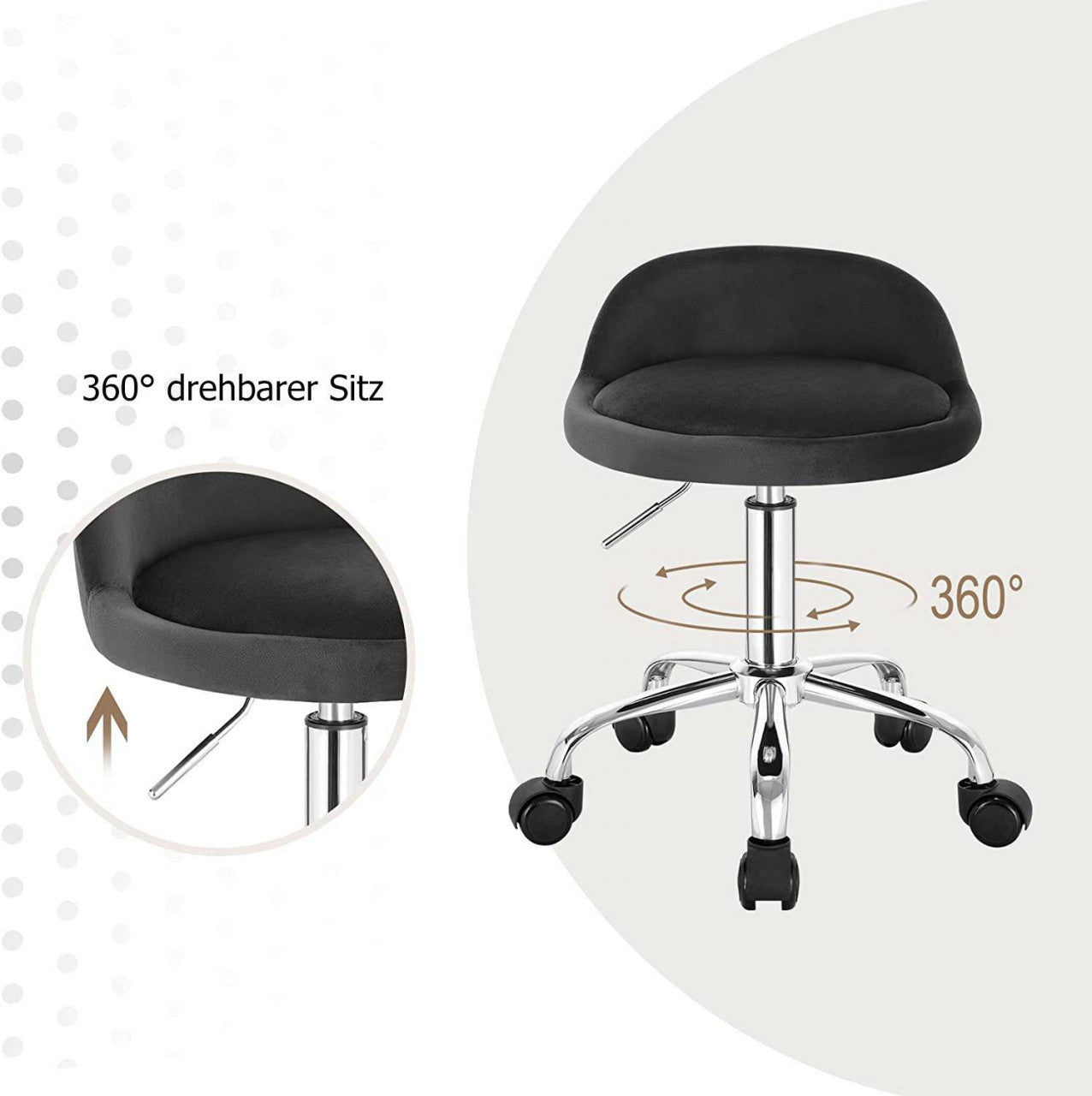 24goodz Adjustable Swivel Stool - Versatile Use - Comfortable Velvet Upholstery - For Home Office and Salons - Dark Grey - dgr