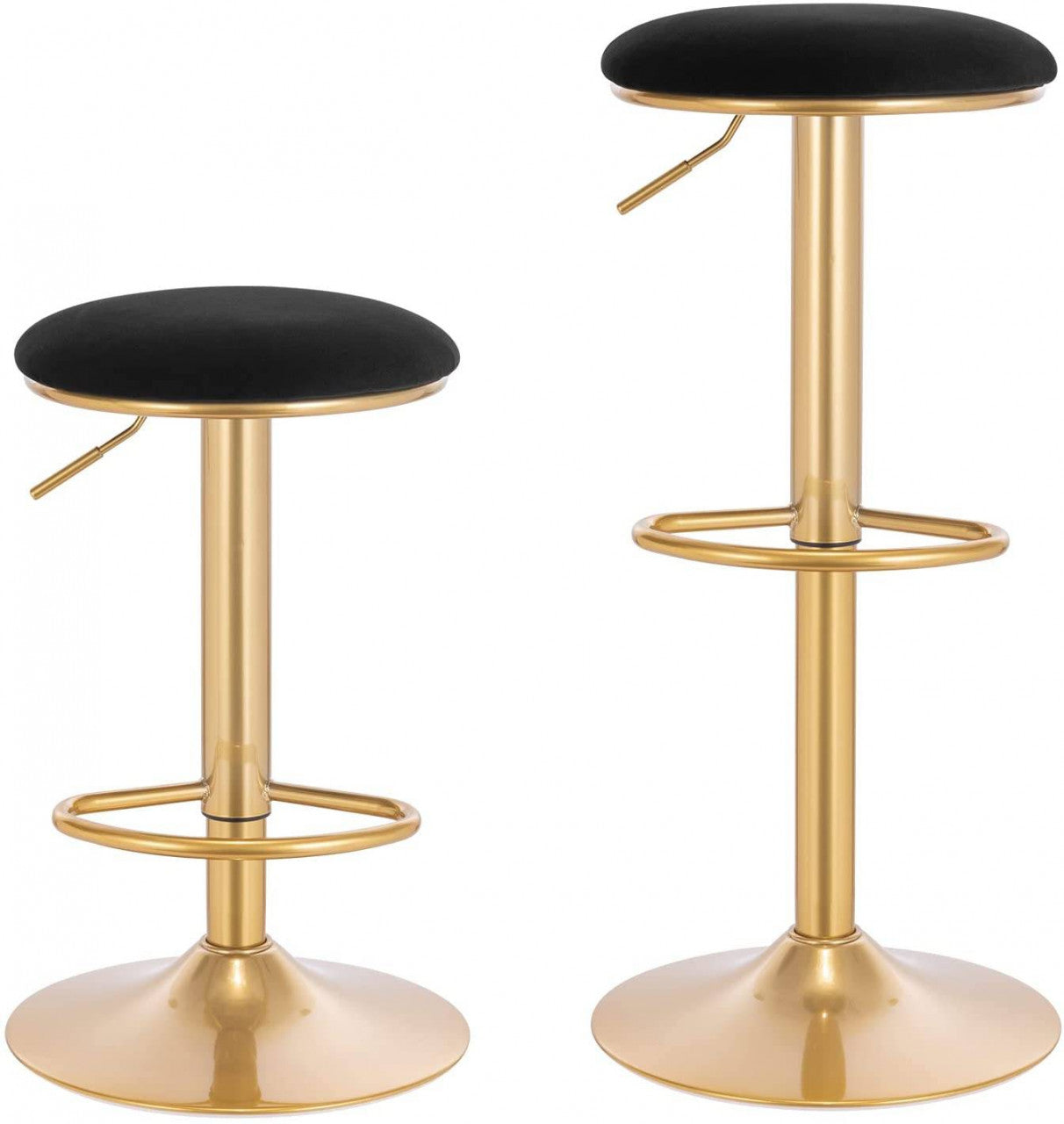 24goodz Set of 2 Adjustable Velvet Bar Stools - Ergonomic Design - Durable Steel Frame - For Home & Kitchen - Black - sz