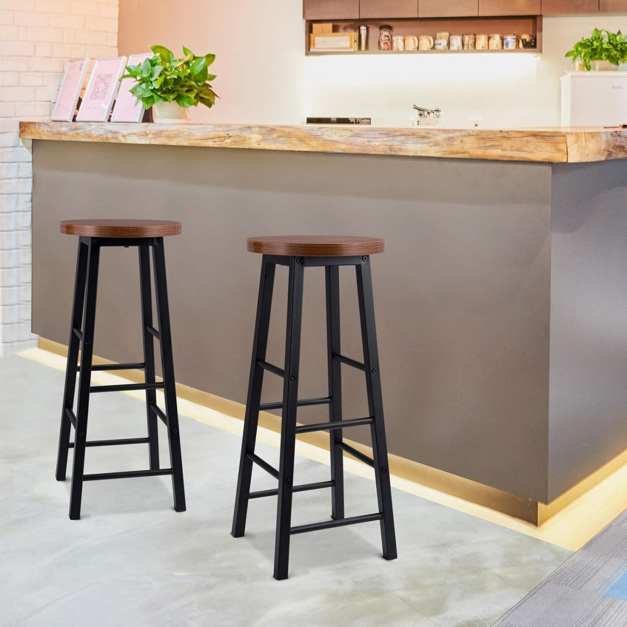 24goodz Bistro Stool Set - Sturdy and Durable Design - Easy to Clean - MDF and Steel - For Home and Commercial Use - Dark Beech - dc