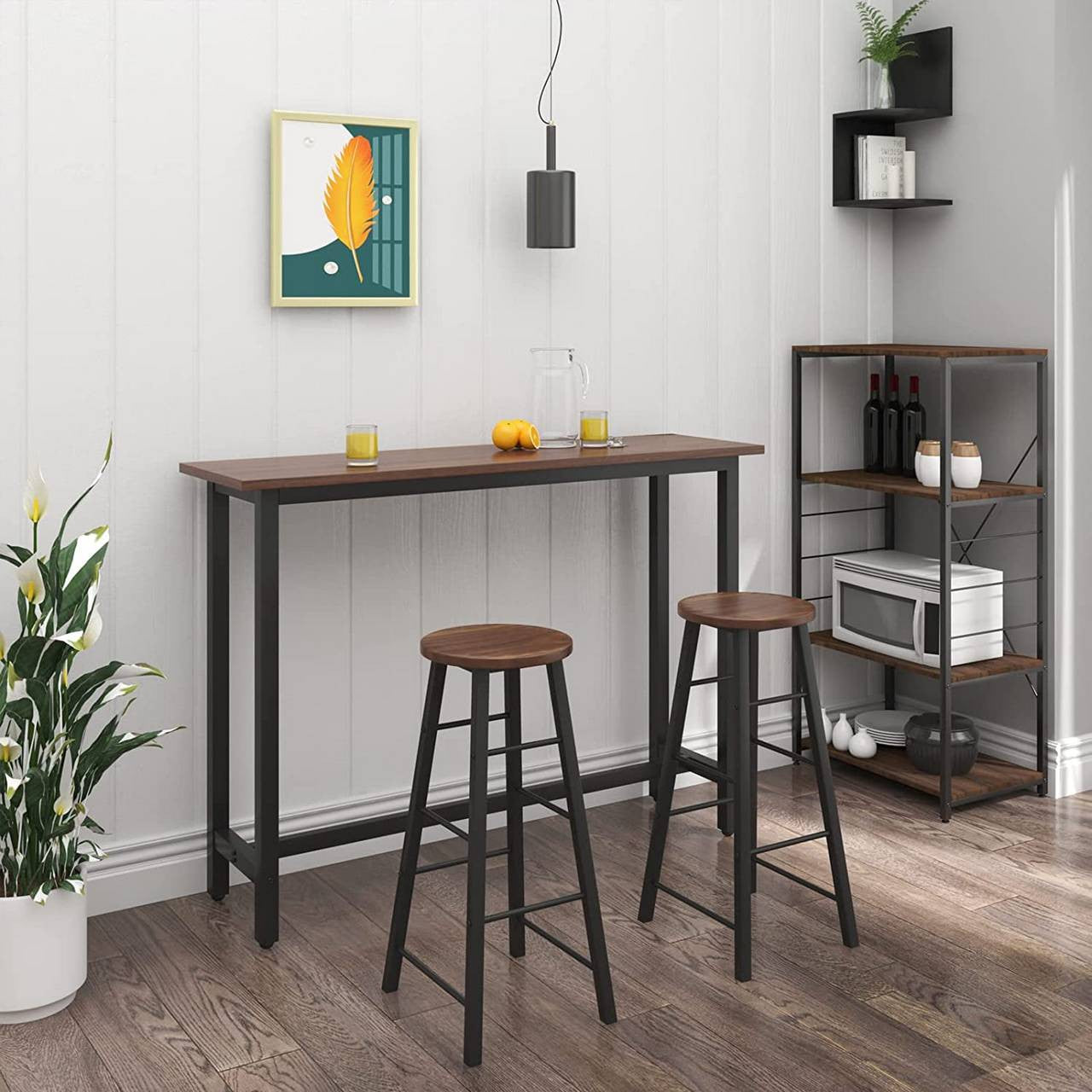 24goodz Bistro Stool Set - Sturdy and Durable Design - Easy to Clean - MDF and Steel - For Home and Commercial Use - Dark Beech - dc