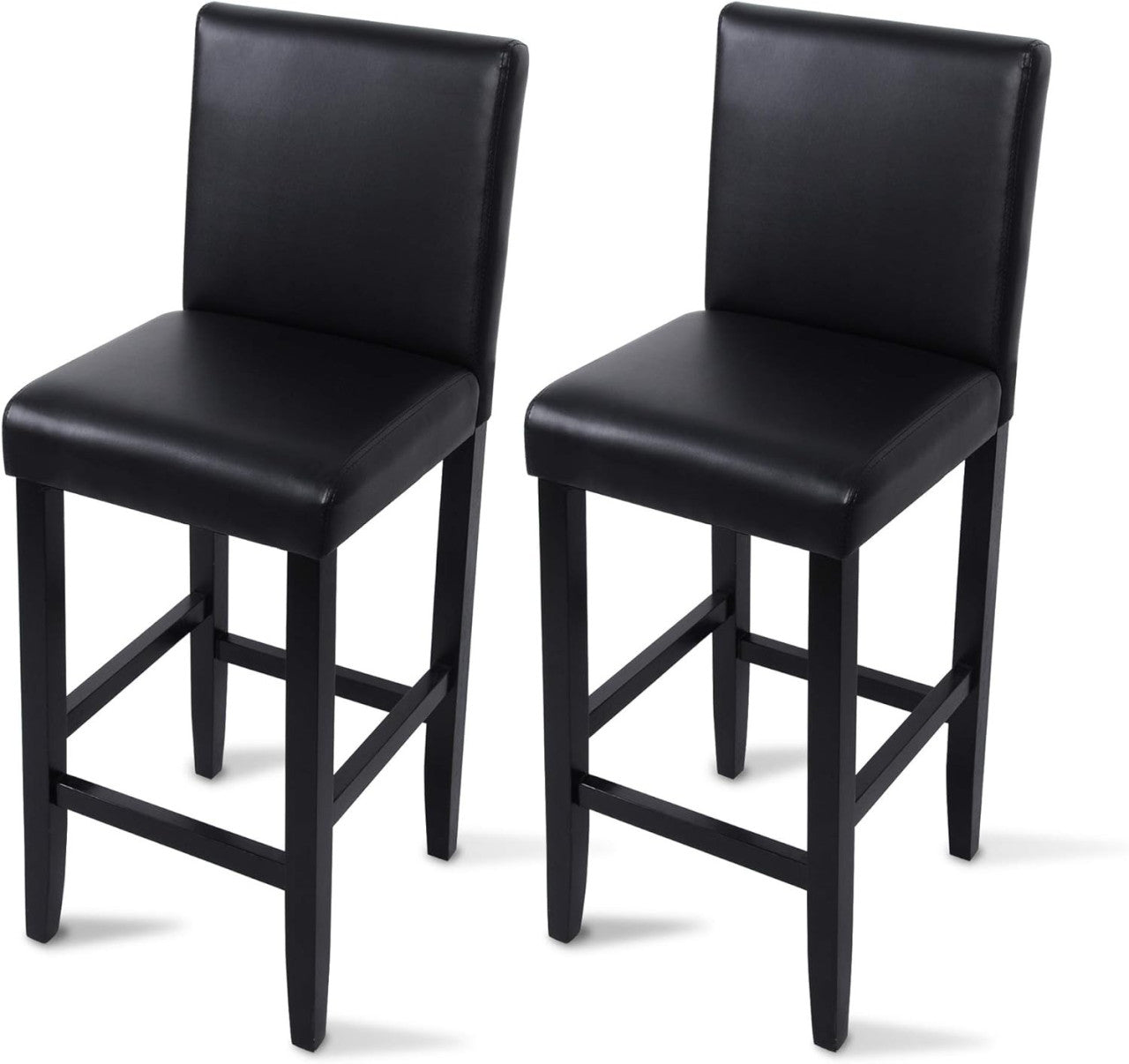 24goodz Set of 2 Bar Stools with Backrest - Ergonomic Comfort - Sturdy Structure - Faux Leather - Black/Gray - sz