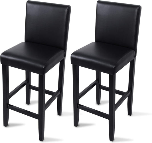 24goodz Set of 2 Bar Stools with Backrest - Ergonomic Comfort - Sturdy Structure - Faux Leather - Black/Gray - sz