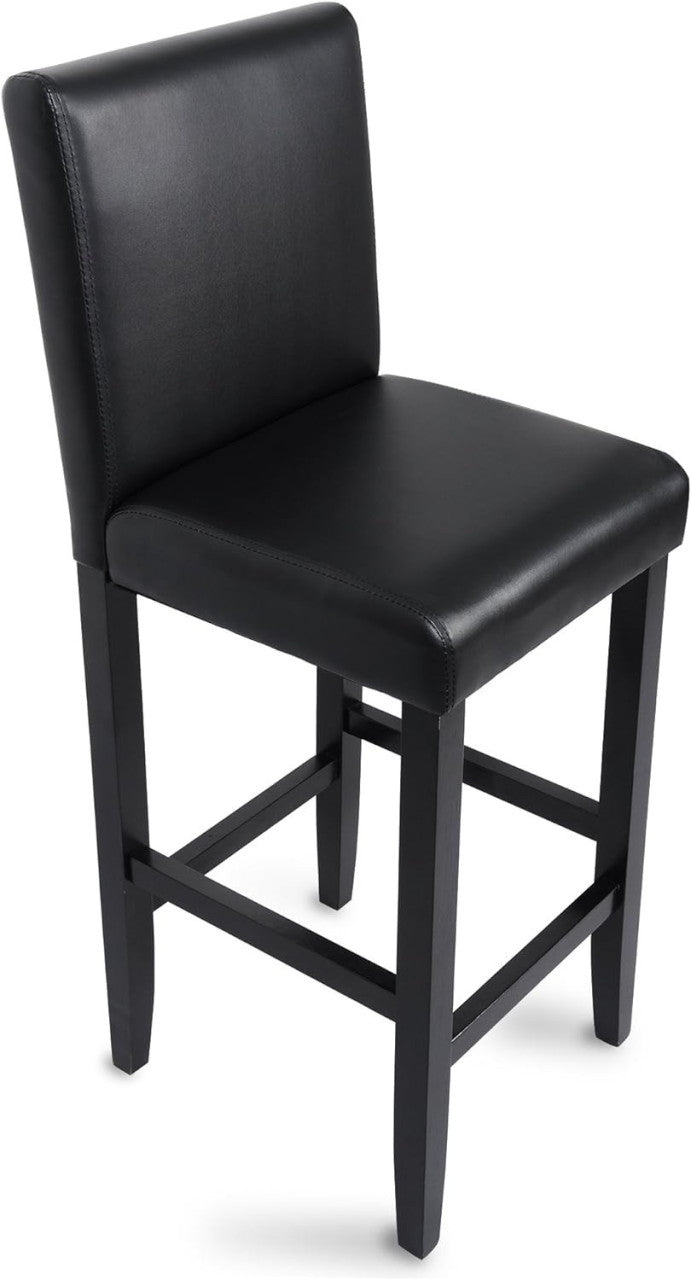 24goodz Set of 2 Bar Stools with Backrest - Ergonomic Comfort - Sturdy Structure - Faux Leather - Black/Gray - sz