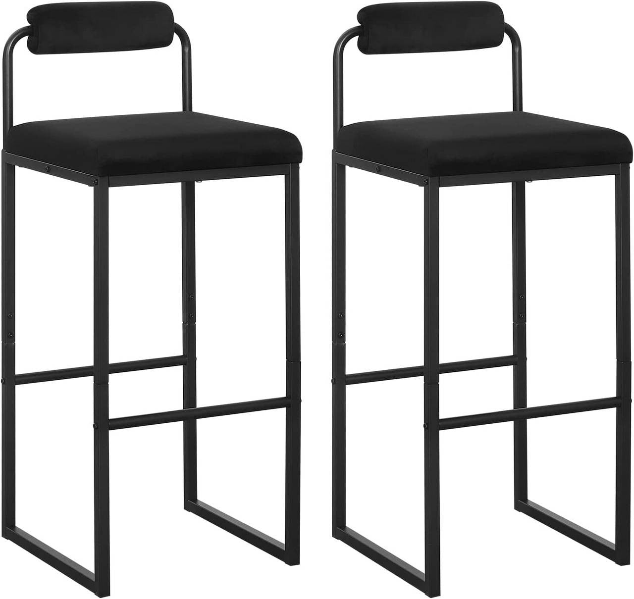 24goodz Velvet Bar Stool with Footrest - Comfortable and Ergonomic Design - Velvet and Metal - For Kitchen and Dining - Black - sz
