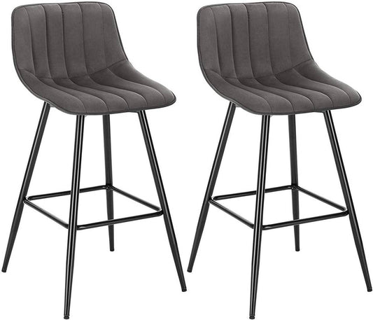24goodz Velvet Bar Stool Set of 2 - Comfortable & Ergonomic - Sturdy and Robust - Velvet - For Home Use - Dark Grey/Black - dgr