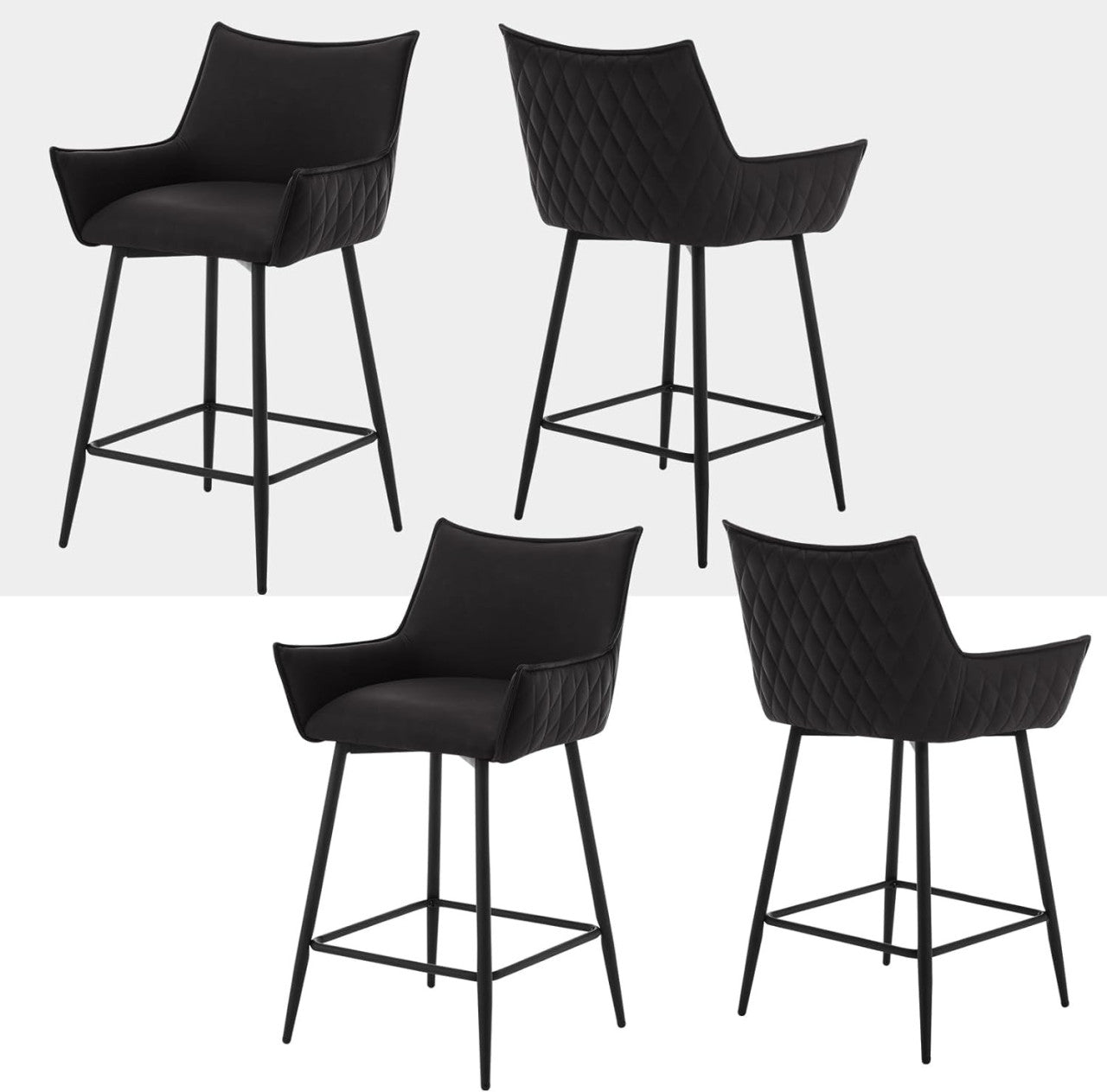 24goodz Vintage Bar Stool with Backrest - Ergonomic Comfort - Sturdy Metal Frame - Vintage Faux Leather - For Home & Kitchen - Anthracite