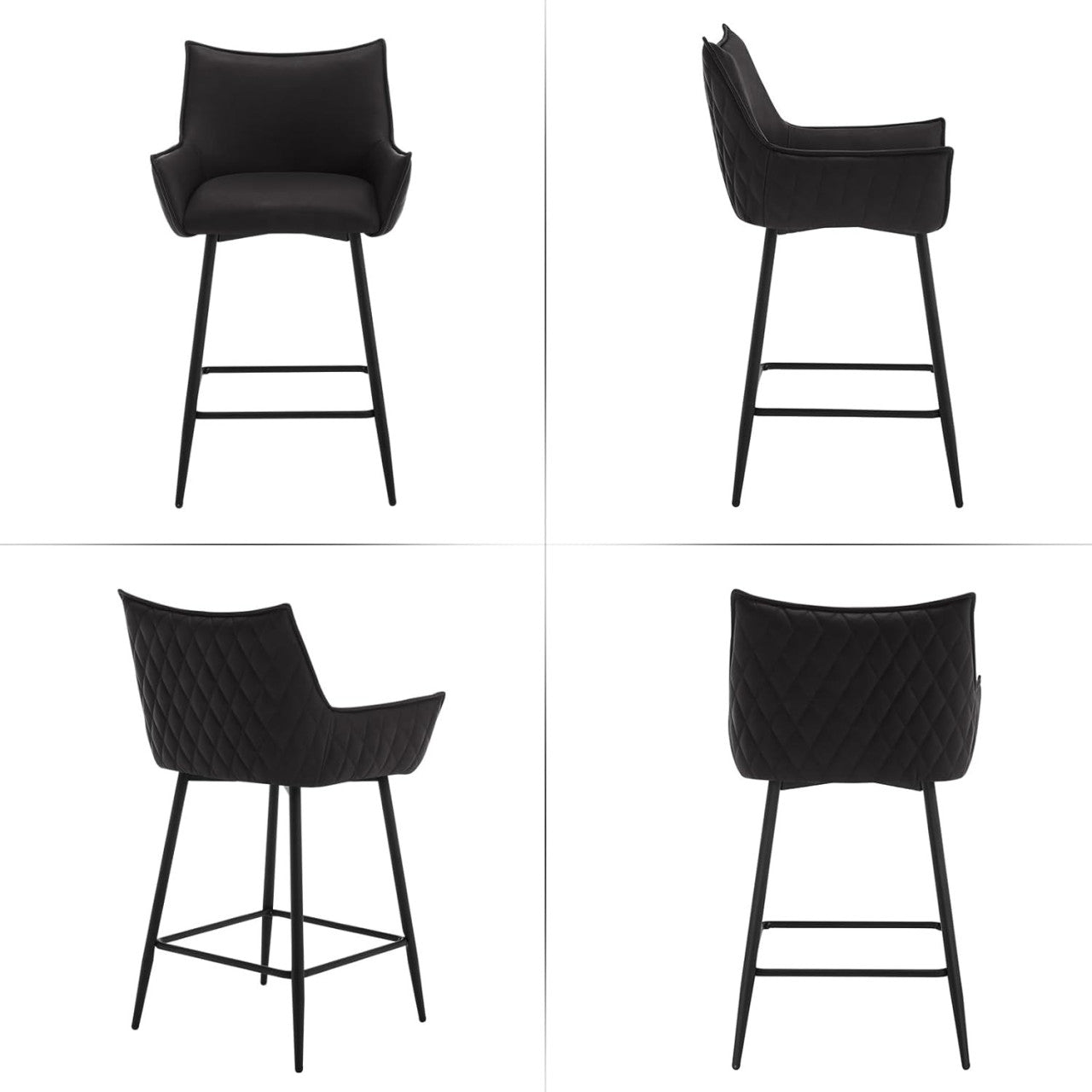 24goodz Vintage Bar Stool with Backrest - Ergonomic Comfort - Sturdy Metal Frame - Vintage Faux Leather - For Home & Kitchen - Anthracite