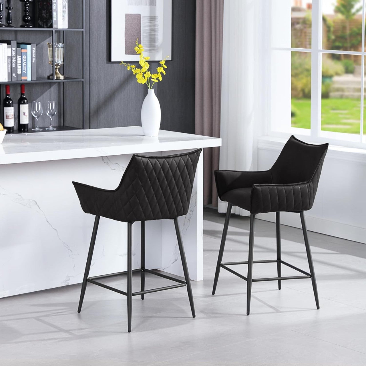 24goodz Vintage Bar Stool with Backrest - Ergonomic Comfort - Sturdy Metal Frame - Vintage Faux Leather - For Home & Kitchen - Anthracite