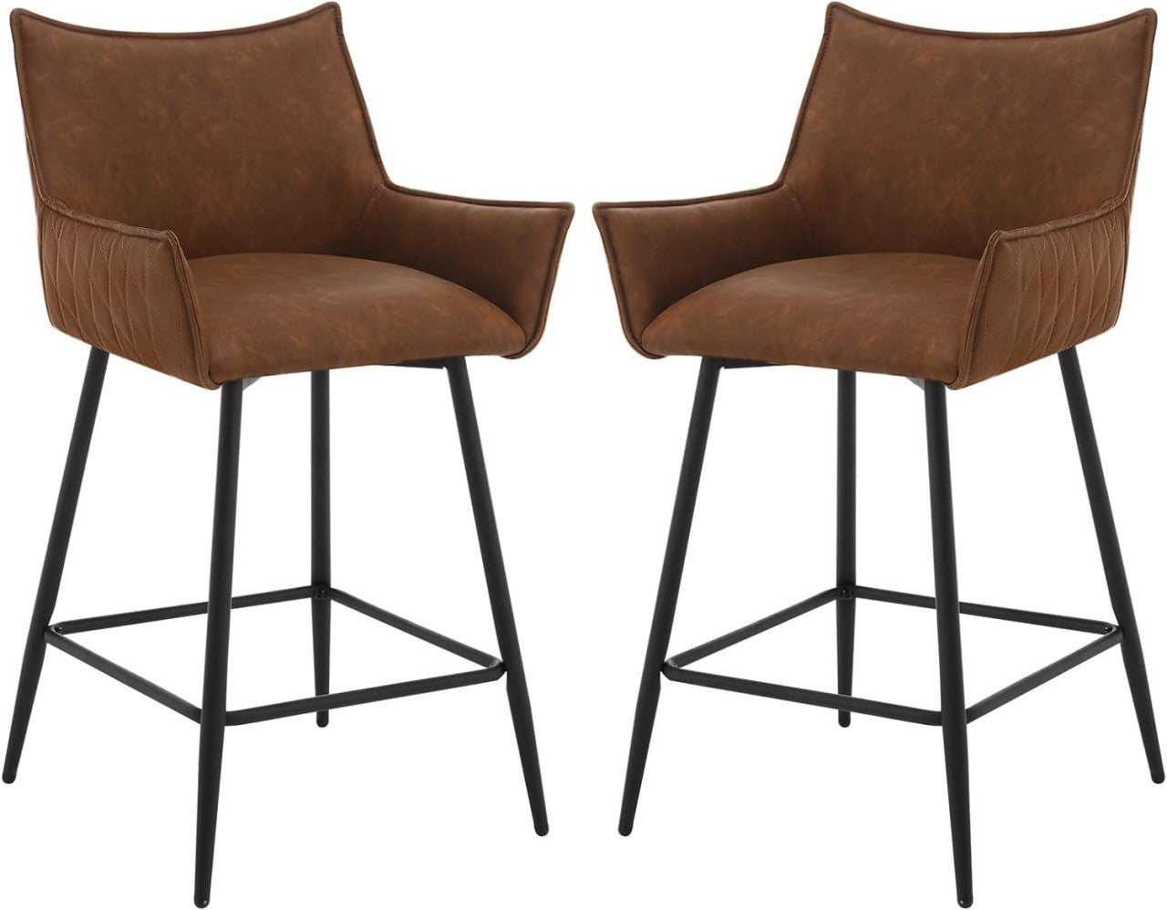 24goodz Vintage Bar Stool with Backrest - Comfortable Ergonomic Design - Vintage Faux Leather - For Home Bars and Kitchens - Dark Brown