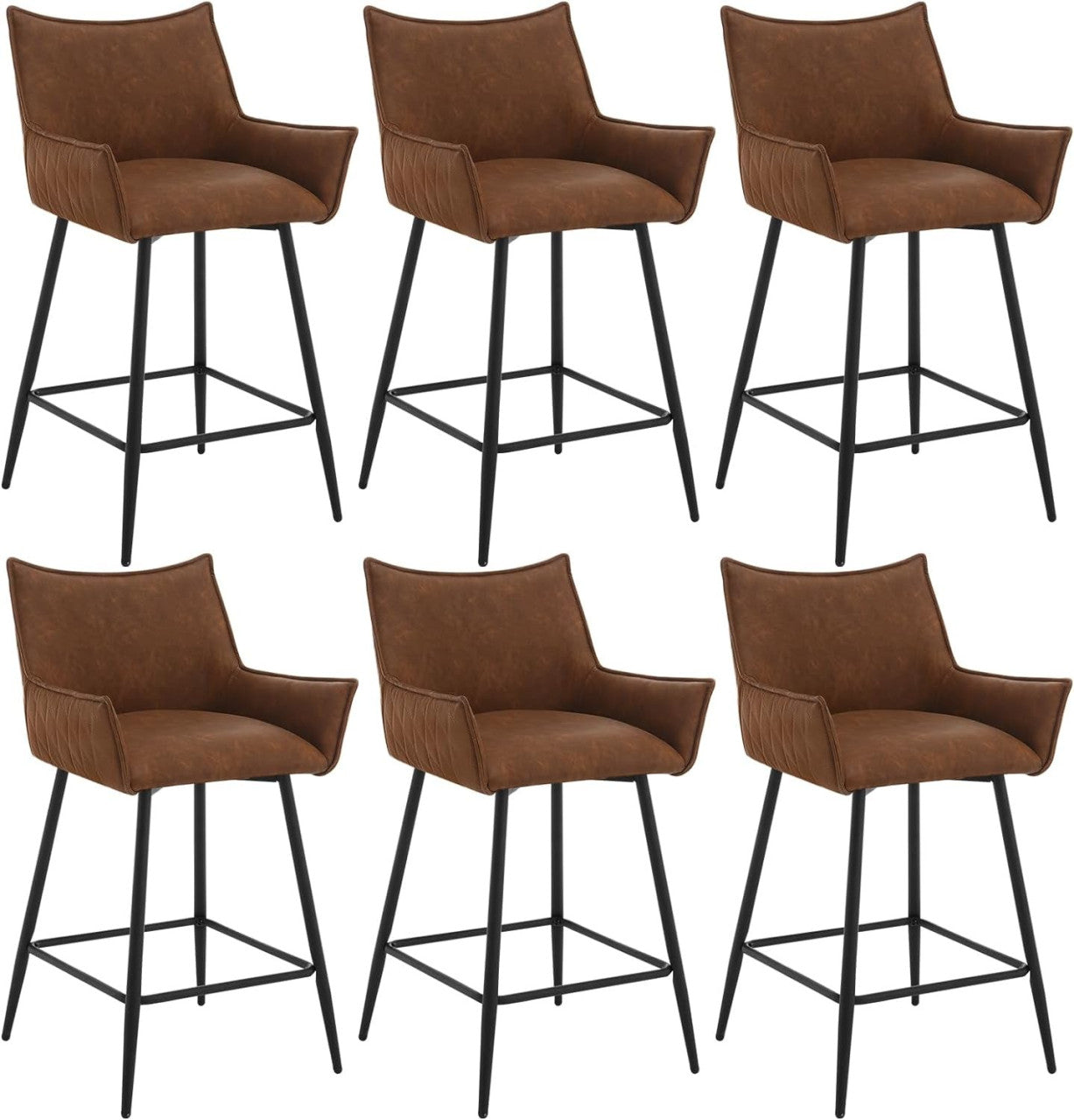 24goodz Vintage Bar Stool with Backrest - Ergonomic Comfort - Sturdy Metal Frame - Vintage Faux Leather - Brown/Anthracite - 51 x 90 x 49 cm