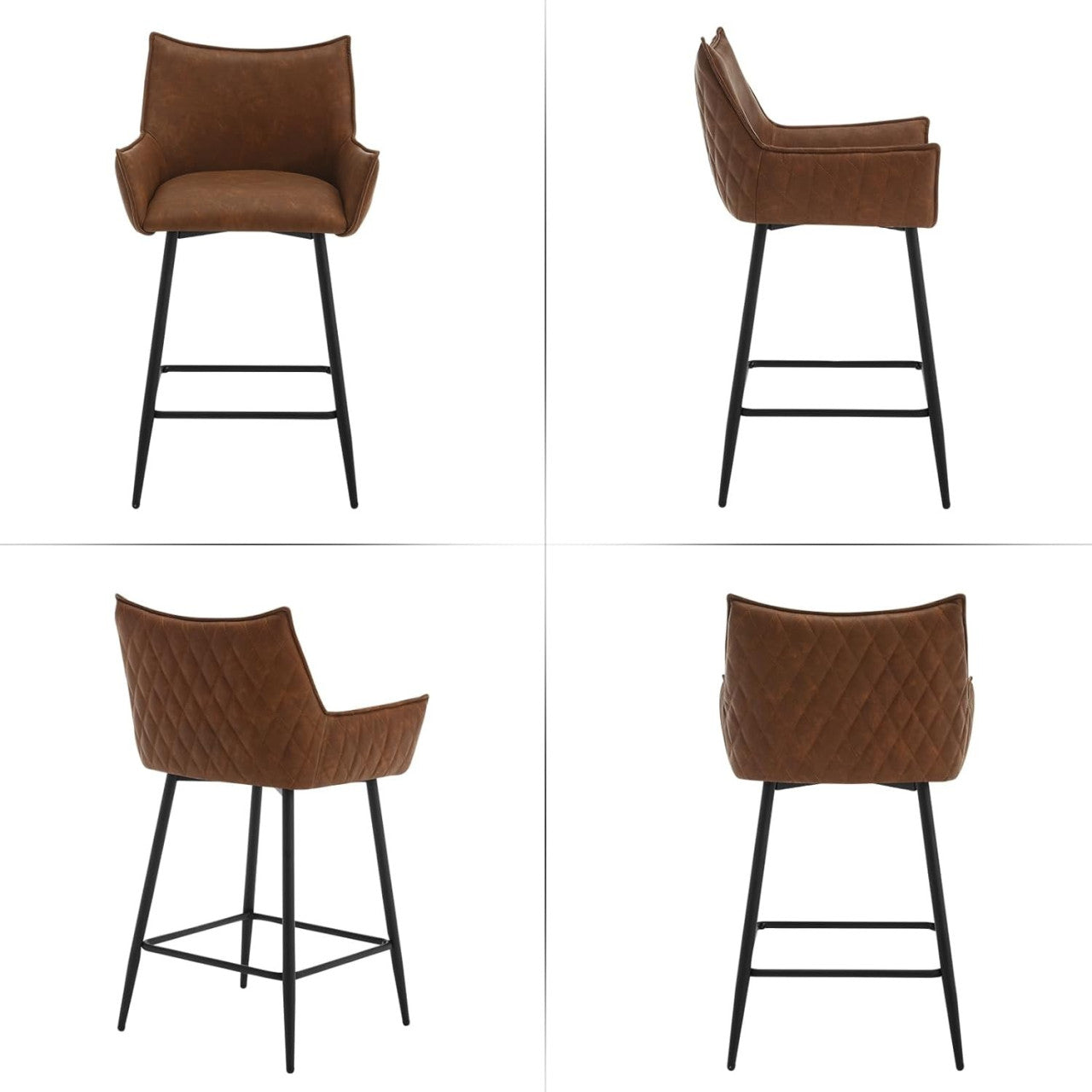 24goodz Vintage Bar Stool with Backrest - Comfortable Ergonomic Design - Vintage Faux Leather - For Home Bars and Kitchens - Dark Brown