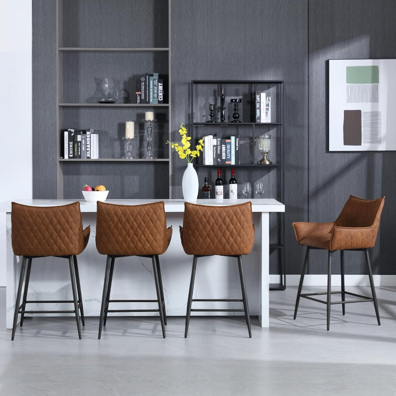 24goodz Vintage Bar Stool with Backrest - Ergonomic Comfort - Sturdy Metal Frame - Vintage Faux Leather - Brown/Anthracite - 51 x 90 x 49 cm