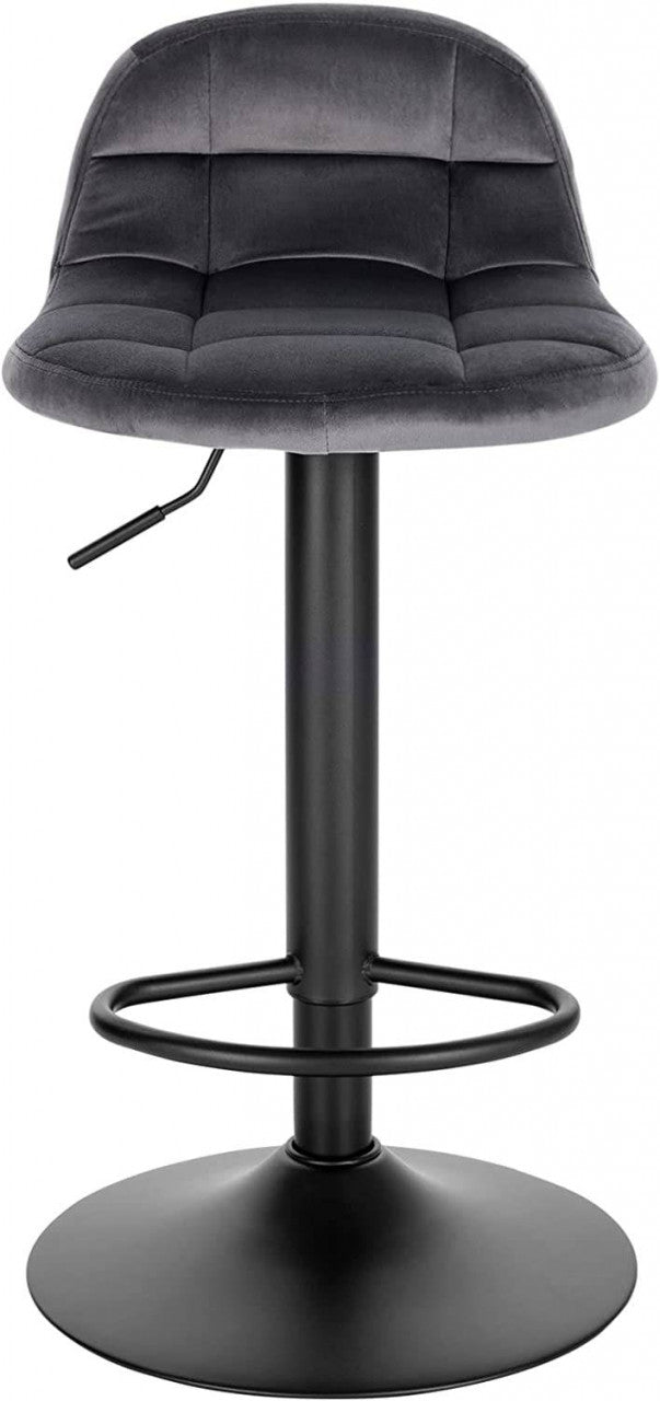 24goodz Velvet Bar Stool with Backrest and Footrest - Comfortable Seating Experience - Height Adjustable and 360° Swivel - Velvet + Metal - Dark Grey - dgr