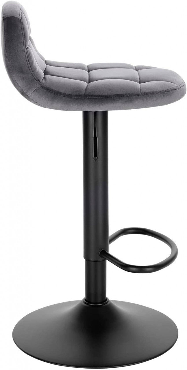 24goodz Velvet Bar Stool with Backrest and Footrest - Comfortable Seating Experience - Height Adjustable and 360° Swivel - Velvet + Metal - Dark Grey - dgr