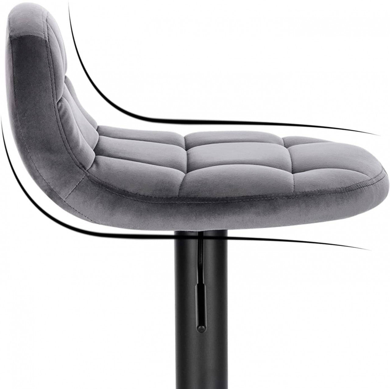 24goodz Velvet Bar Stool with Backrest and Footrest - Comfortable Seating Experience - Height Adjustable and 360° Swivel - Velvet + Metal - Dark Grey - dgr