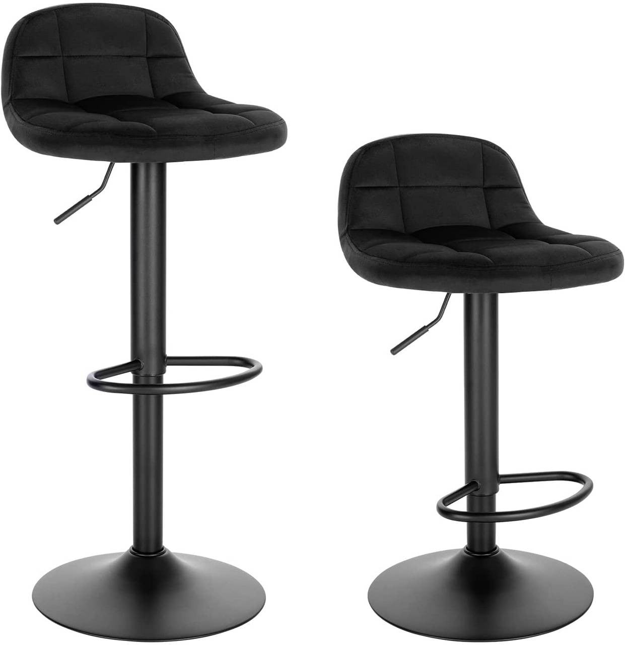 24goodz Velvet Bar Stool with Backrest and Footrest - Comfortable Seating Experience - Height Adjustable and 360° Swivel - Metal - For Home and Dining - Dark Grey/Black/Dark Green - sz