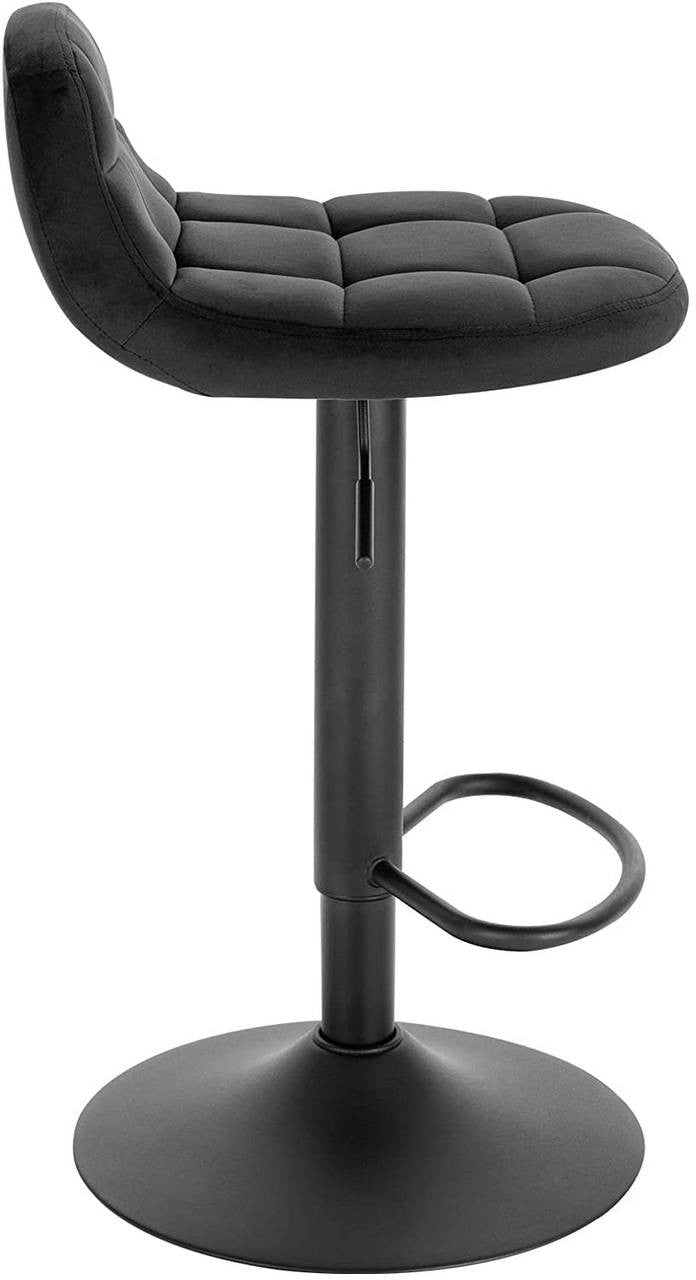 24goodz Velvet Bar Stool with Backrest and Footrest - Comfortable Seating Experience - Height Adjustable and 360° Swivel - Metal - For Home and Dining - Dark Grey/Black/Dark Green - sz