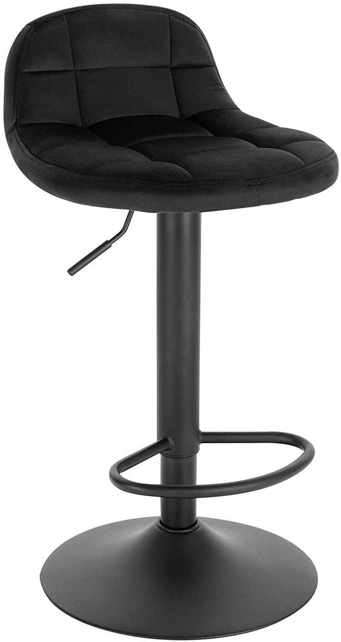24goodz Velvet Bar Stool with Backrest and Footrest - Comfortable Seating Experience - Height Adjustable and 360° Swivel - Metal - For Home and Dining - Dark Grey/Black/Dark Green - sz