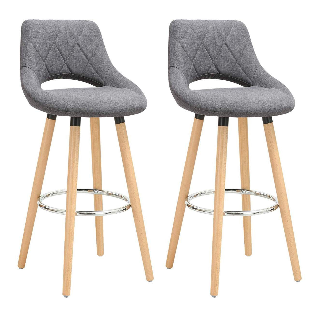 24goodz Bar Stool with Backrest and Footrest - Ergonomic Comfort - Solid Wood Frame - Dark Grey - dgr