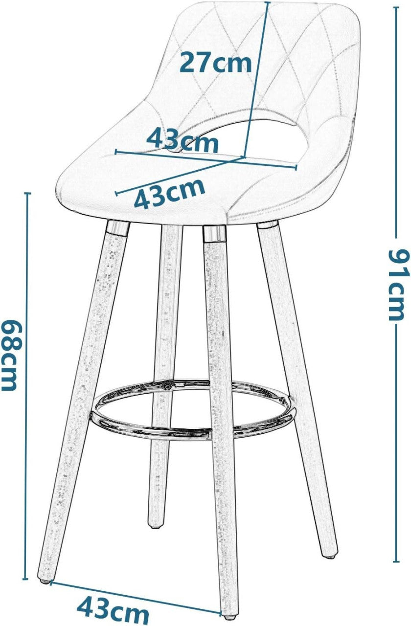 24goodz Bar Stool with Backrest and Footrest - Ergonomic Comfort - Solid Wood Frame - Dark Grey - dgr
