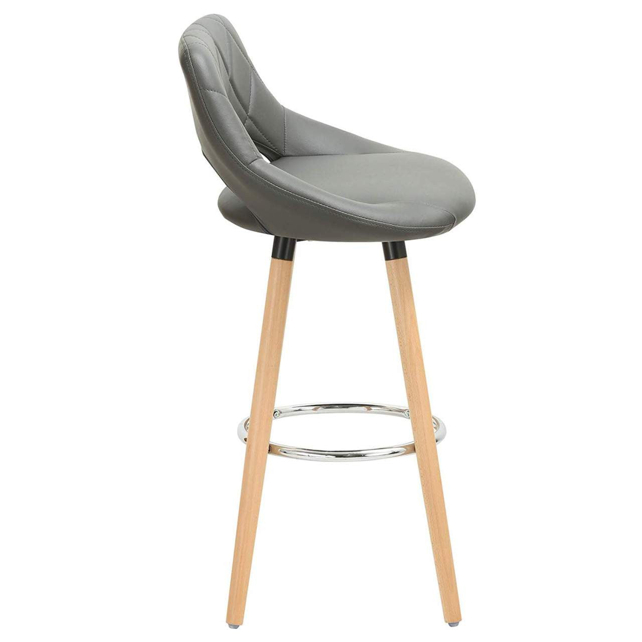 24goodz Bar Stool with Backrest and Footrest - Ergonomic Comfort - Durable Faux Leather - For Home and Commercial Use - Grey