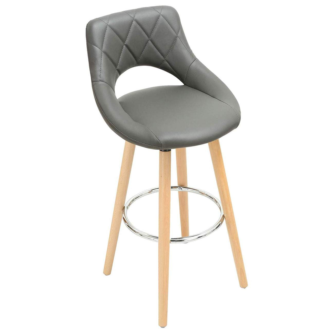 24goodz Bar Stool with Backrest and Footrest - Ergonomic Comfort - Durable Faux Leather - For Home and Commercial Use - Grey