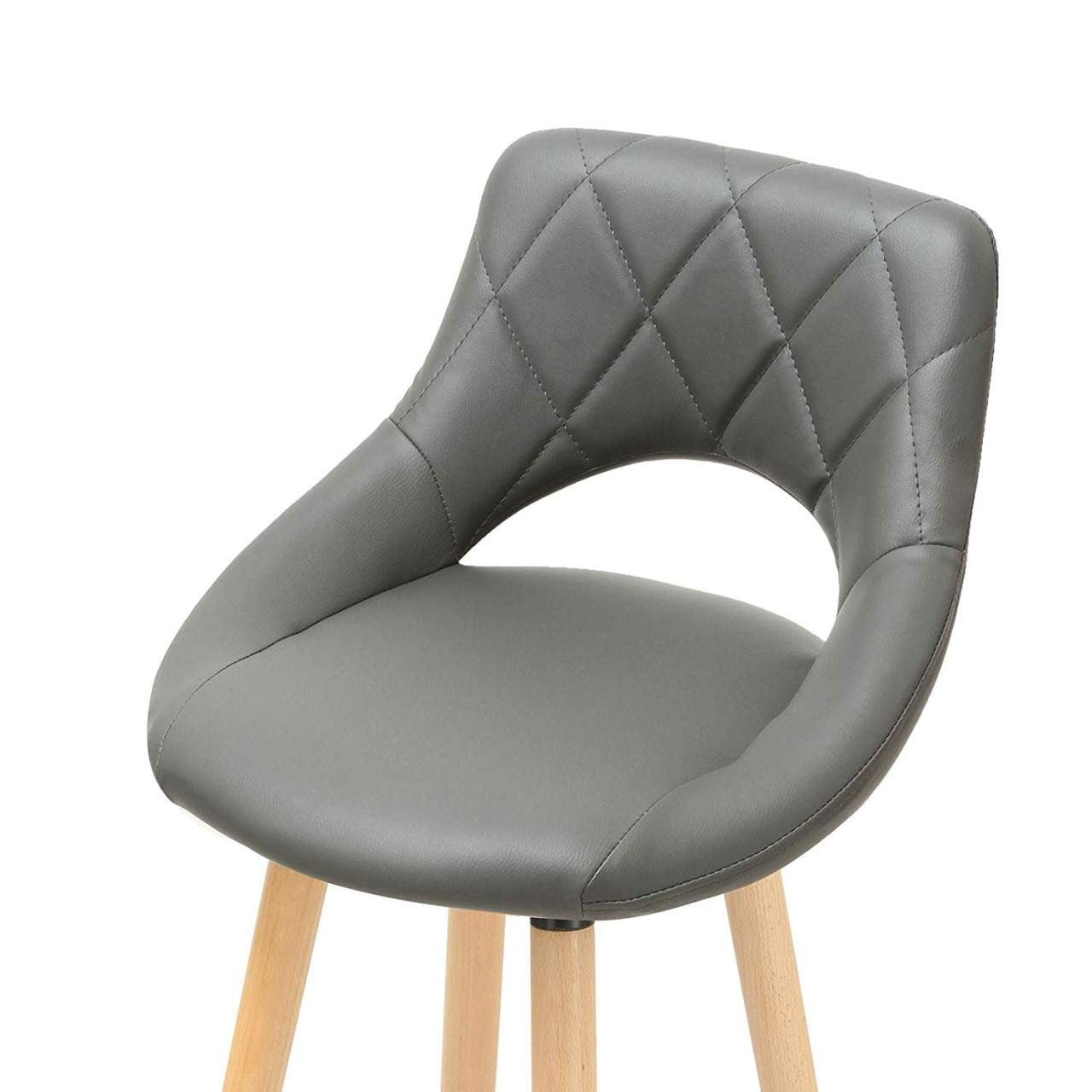 24goodz Bar Stool with Backrest and Footrest - Ergonomic Comfort - Durable Faux Leather - For Home and Commercial Use - Grey