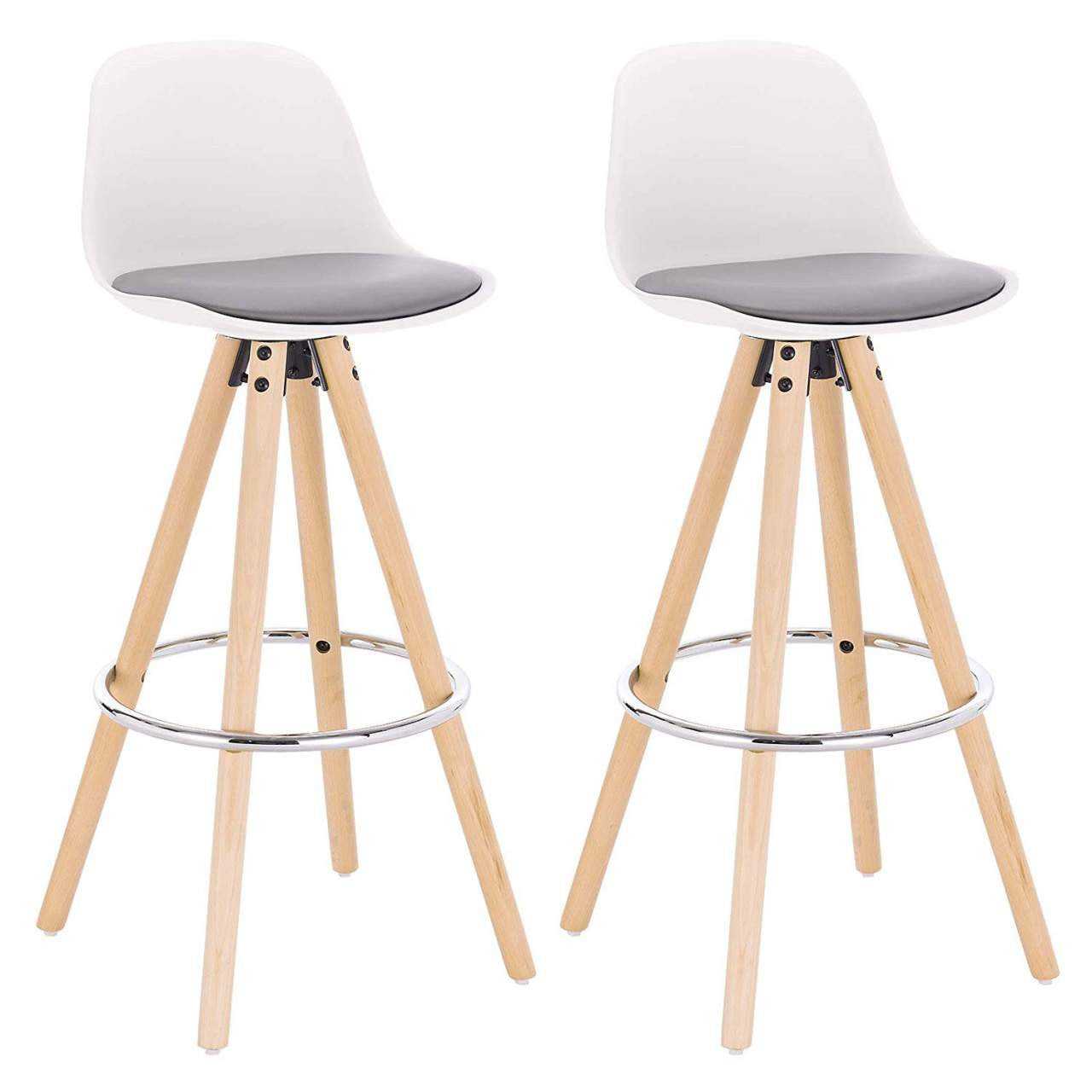 24goodz Bar Stool - Ergonomic Design - Durable and Stylish - Faux Leather and Solid Wood - Grey/White - grw