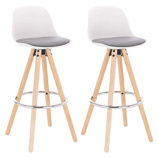 24goodz Bar Stool - Ergonomic Design - Durable and Stylish - Faux Leather and Solid Wood - Grey/White - grw