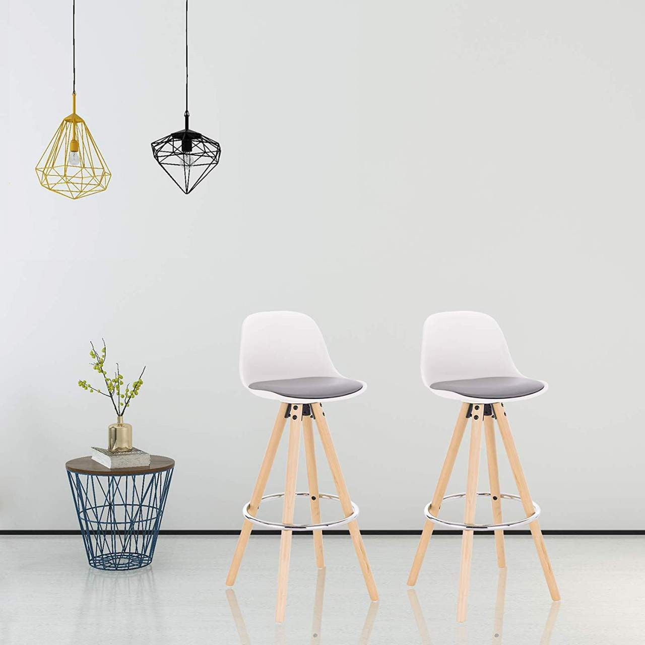 24goodz Bar Stool - Ergonomic Design - Durable and Stylish - Faux Leather and Solid Wood - Grey/White - grw