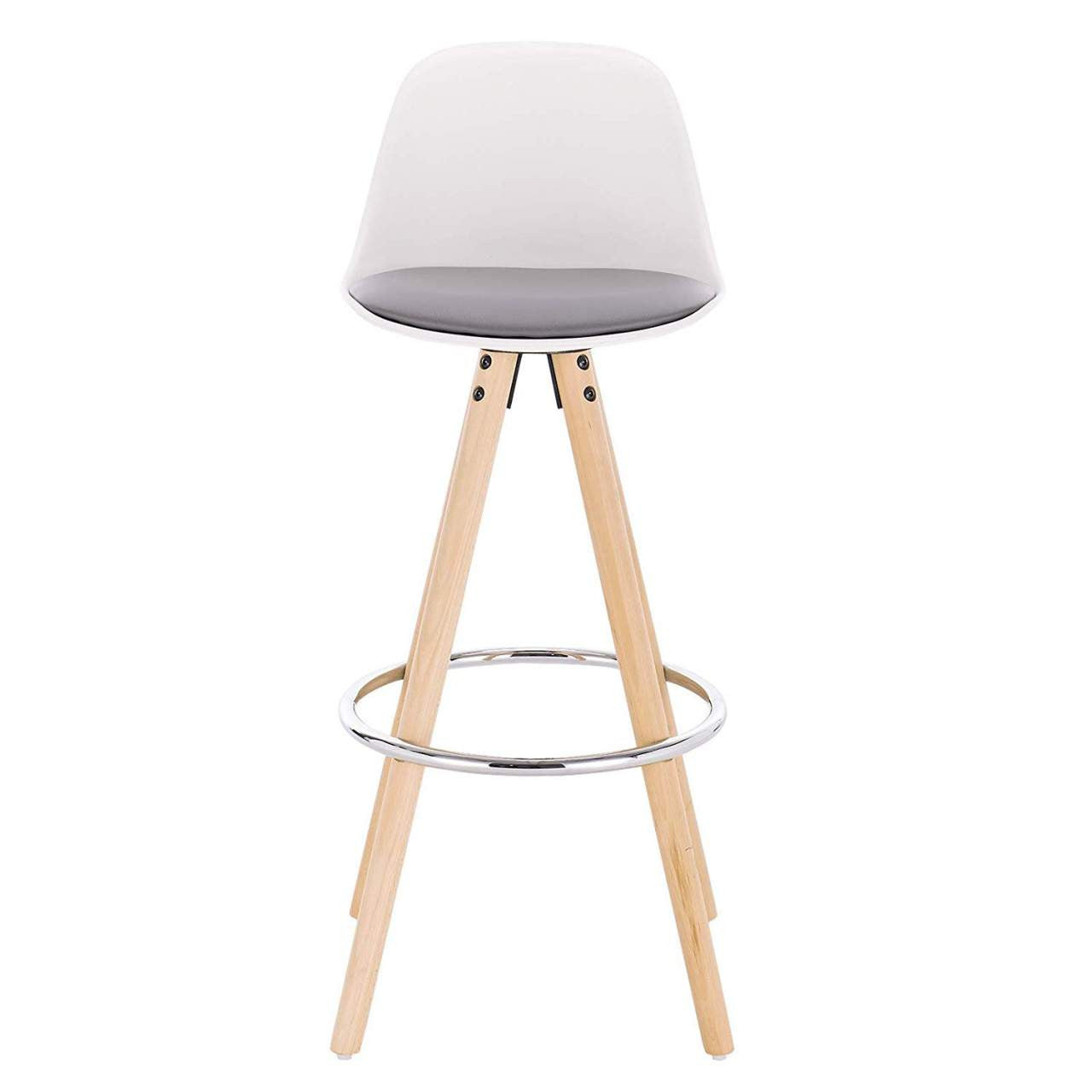 24goodz Bar Stool - Ergonomic Design - Durable and Stylish - Faux Leather and Solid Wood - Grey/White - grw