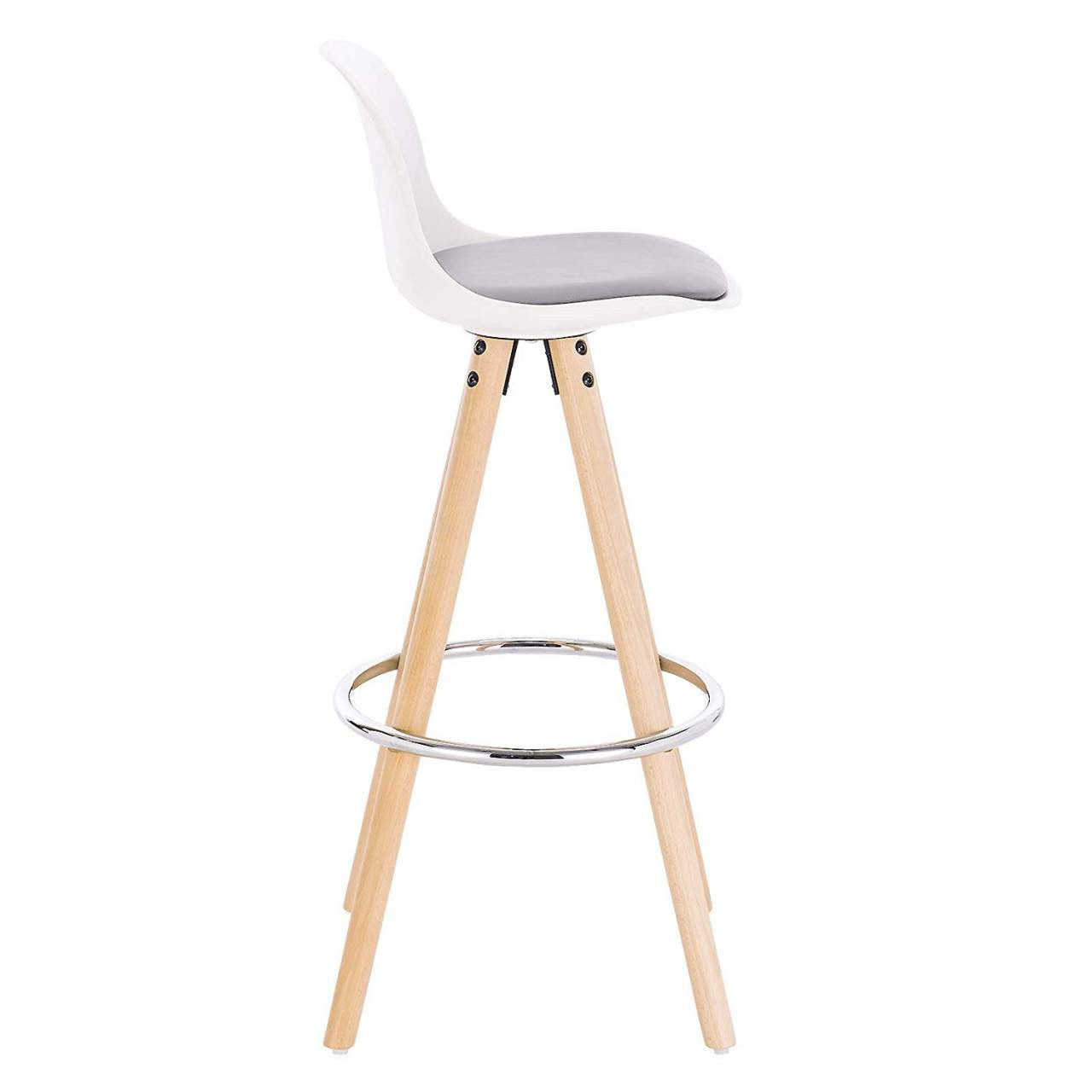 24goodz Bar Stool - Ergonomic Design - Durable and Stylish - Faux Leather and Solid Wood - Grey/White - grw