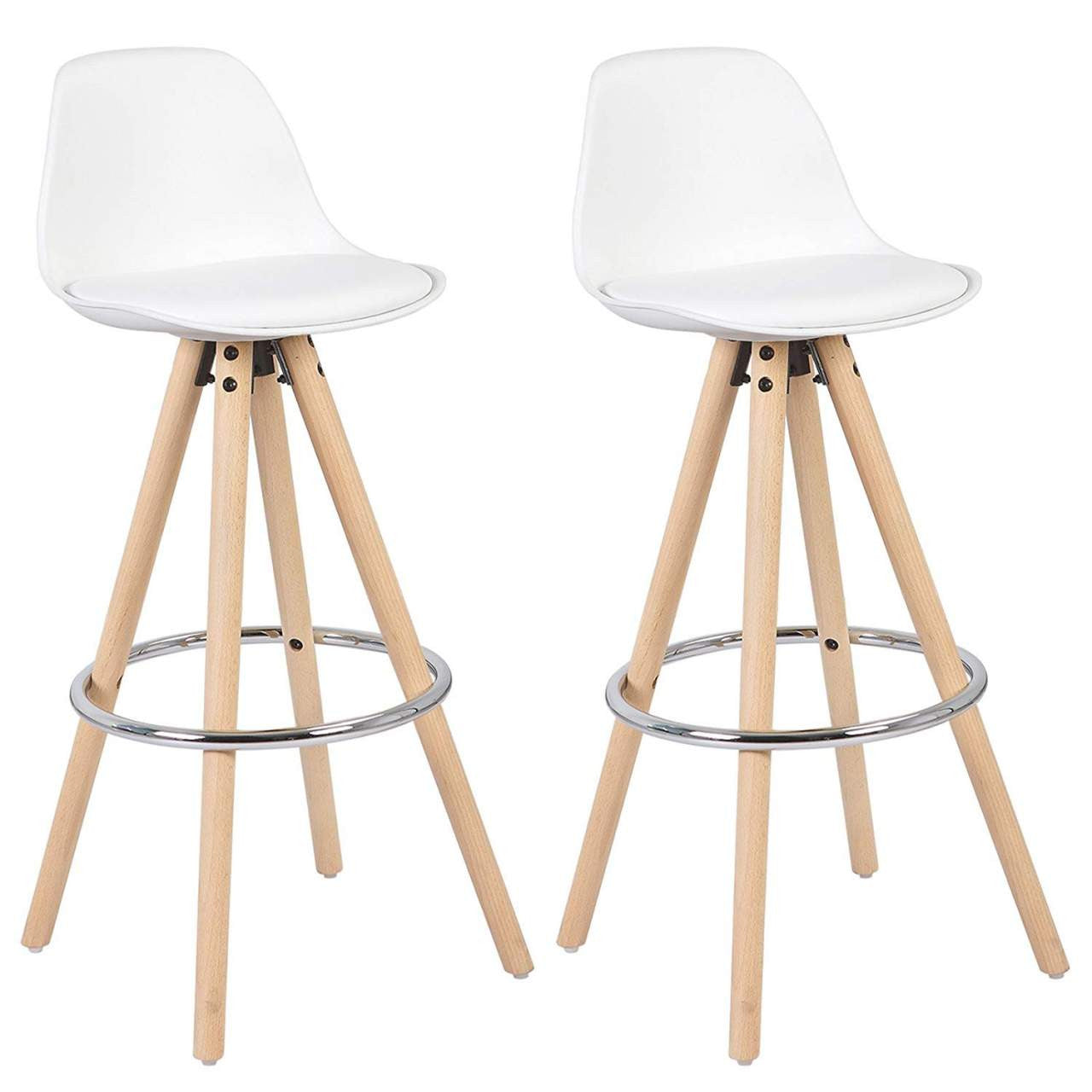 24goodz Bar Stool - Ergonomic Design - Durable and Stylish - Faux Leather with Solid Wood - For Home and Bistro Use - White - ws